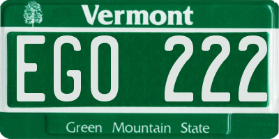 VT license plate EGO222