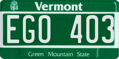 VT license plate EGO403