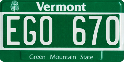 VT license plate EGO670