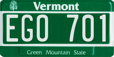 VT license plate EGO701