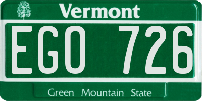 VT license plate EGO726