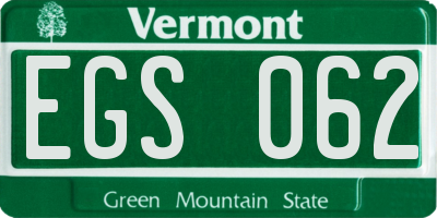 VT license plate EGS062