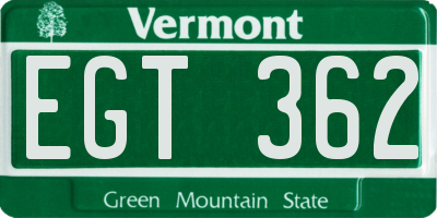 VT license plate EGT362