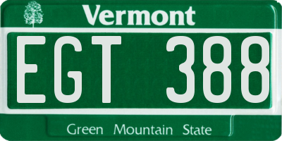 VT license plate EGT388