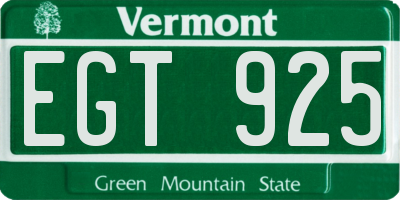 VT license plate EGT925