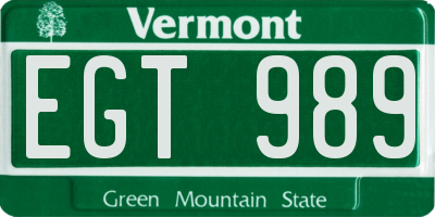 VT license plate EGT989