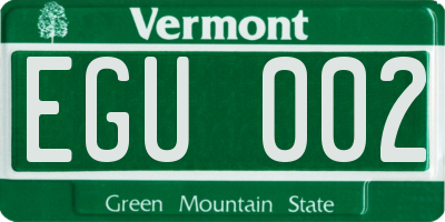 VT license plate EGU002