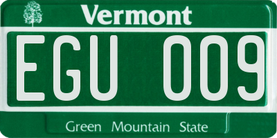 VT license plate EGU009