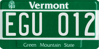 VT license plate EGU012