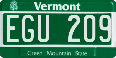 VT license plate EGU209