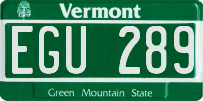 VT license plate EGU289
