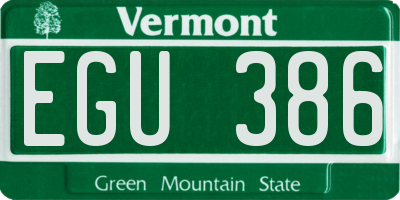 VT license plate EGU386