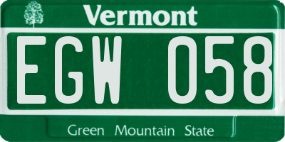 VT license plate EGW058