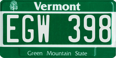 VT license plate EGW398