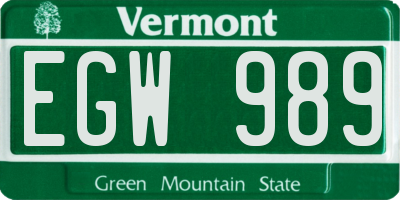 VT license plate EGW989
