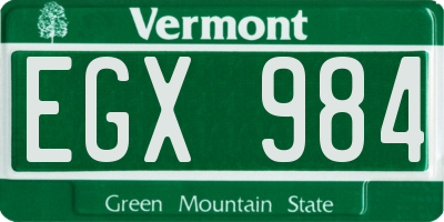 VT license plate EGX984