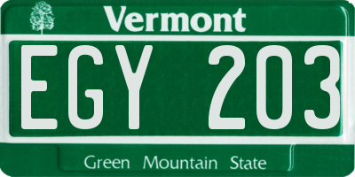 VT license plate EGY203