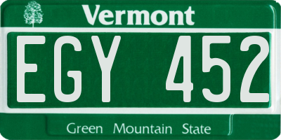 VT license plate EGY452