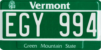 VT license plate EGY994