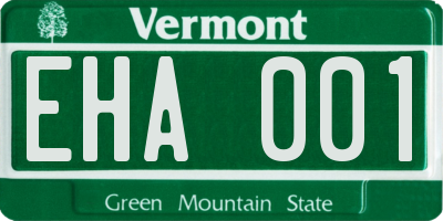 VT license plate EHA001