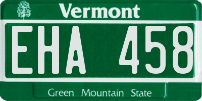 VT license plate EHA458