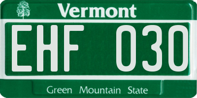 VT license plate EHF030