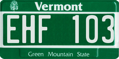 VT license plate EHF103
