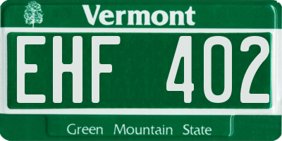 VT license plate EHF402