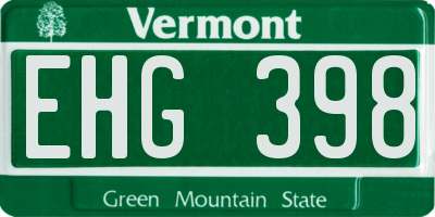 VT license plate EHG398