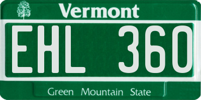 VT license plate EHL360
