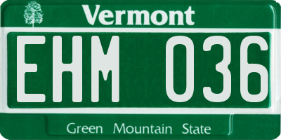 VT license plate EHM036