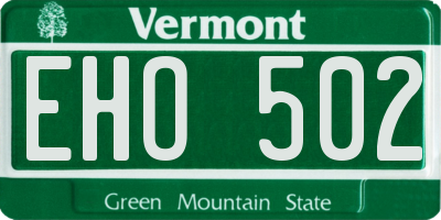 VT license plate EHO502