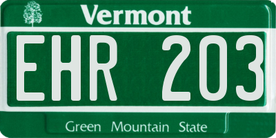 VT license plate EHR203