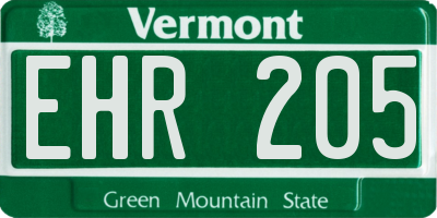 VT license plate EHR205