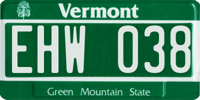 VT license plate EHW038
