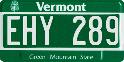 VT license plate EHY289