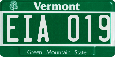 VT license plate EIA019