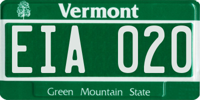 VT license plate EIA020