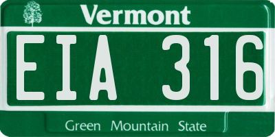 VT license plate EIA316