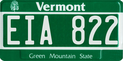 VT license plate EIA822