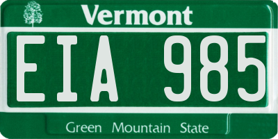 VT license plate EIA985