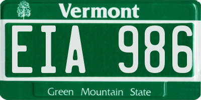 VT license plate EIA986