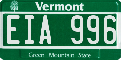 VT license plate EIA996