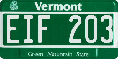 VT license plate EIF203