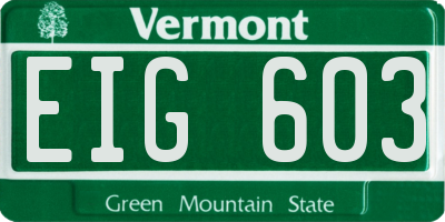 VT license plate EIG603