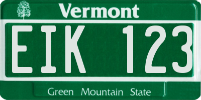 VT license plate EIK123