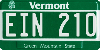 VT license plate EIN210