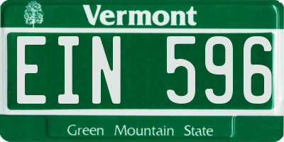 VT license plate EIN596