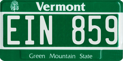 VT license plate EIN859