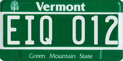 VT license plate EIQ012